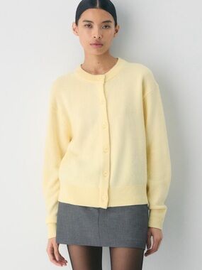 Aritzia lemonade Cashmere Button-Front Crewneck Cardigan